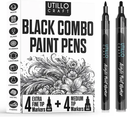 Miniatura 15 de Utillo Craft Bolígrafo de pintura negra (paquete de 3) marcadores de pintura negra mediana para metal, tela, madera, vidrio, papel, plástico, roca