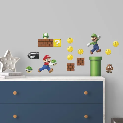 Miniatura 2 de RoomMates RMK2351SCS Nintendo New Super Mario Bros Adhesivos para pared de escena de construcción, multicolor