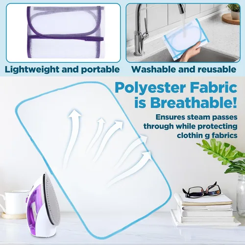 Miniatura 3 de 2 piezas de paño de prensado para tapete de planchado, paño de planchado para proteger la ropa, protector de malla para proteger la ropa