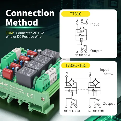 Miniatura 3 de Módulo de relé de 4 canales 1 módulo de relé de interfaz DC/CA de montaje en carril DIN SPDT de 12V (FY-T734-12VACDC)