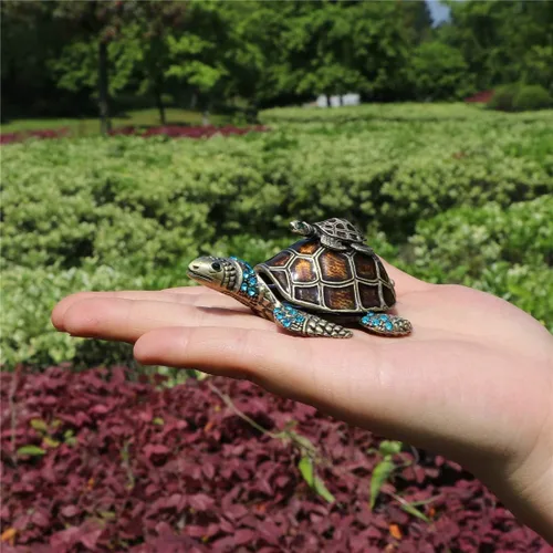 Miniatura 3 de Waltz&F Joyero de tortuga con cristales verdes claros brillantes, caja de baratijas con bisagras, figura pintada a mano, soporte para anillo