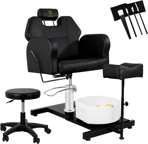 Silla de pedicura sin fontanería con lavabo de pies de masaje de burbujas, estación de pedicura giratoria de 360° de altura ajustable, equipo de spa