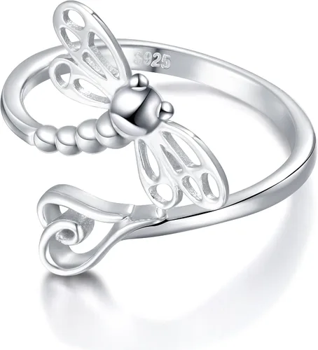 Miniatura 4 de DAOCHONG Anillos abiertos de plata de ley 925 para mujer (anillo de tamaño ajustable)
