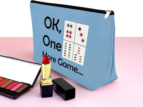 Miniatura 3 de Mxrymvu Mahjong - Bolsa de maquillaje para niñas, regalo para amantes de Mahjong, bolsa de cosméticos, regalos de jubilación para ella, Azul