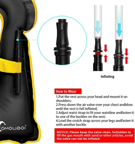 Miniatura 4 de OMOUBOI Chaleco de esnórquel para adultos, chalecos de natación inflables para buceo, esnórquel, natación y seguridad (adecuado para 100-220 libras)