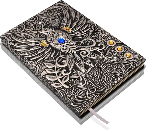 Miniatura 13 de Phoenix Cuaderno de cuero – Diario de viaje vintage Phoenix hecho a mano en 3D con papel rayado, cuaderno de bocetos de cuero fresco, diario