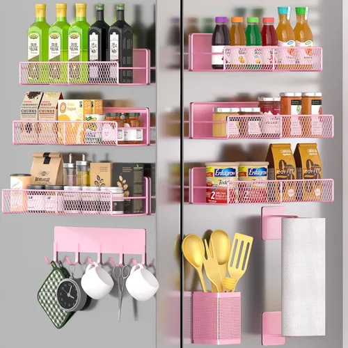 Miniatura 41 de Estante magnético para especias para refrigerador, paquete de 7 estantes magnéticos fuertes 100% de metal, organizador de especias con soporte