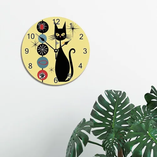 Miniatura 3 de ArogGeld Reloj de pared de gato genial, reloj de madera moderno de mediados de siglo, 10 silencioso, sin tictac, de cuarzo, funciona
