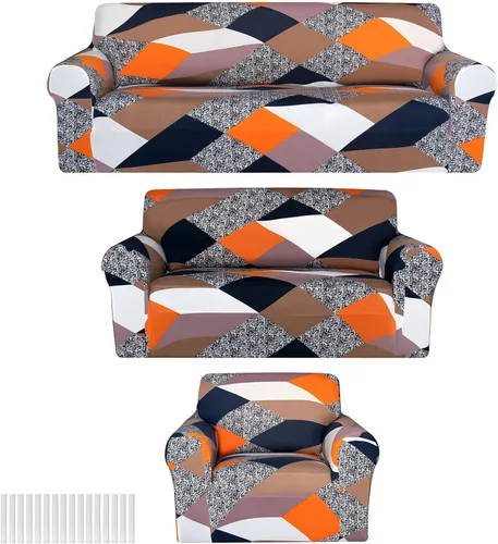 Miniatura 32 de Peryiter Juego de 3 Fundas para Sofá, Cubiertas de Muebles para Sofá, Loveseat, Sillón, Ajuste de Forma Elástico, Sin Arrugas, Protector de Muebles