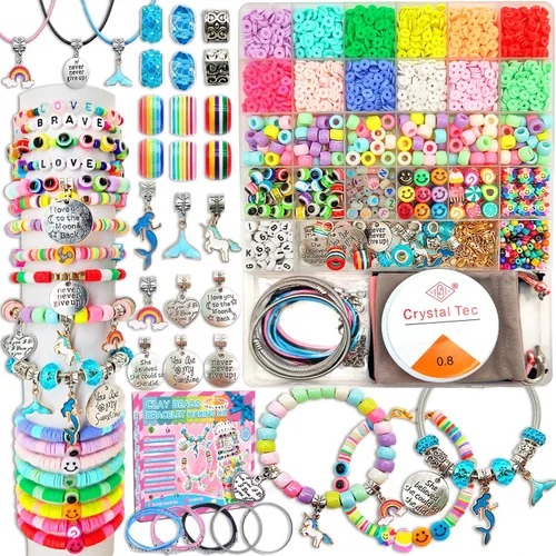 leitait Kit de Fabricación de Pulseras de Juguetes para Niñas - 3400 piezas Kit de Fabricación de Joyas con Dijes, Manualidades de Unicornio/Sirena,