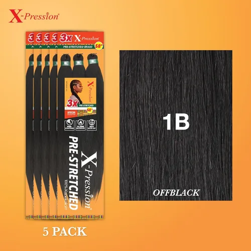 Miniatura 2 de Sensationnal Braids XPRESSION 3X Trenza preestirada de 58 pulgadas (paquete de 5, 1B)