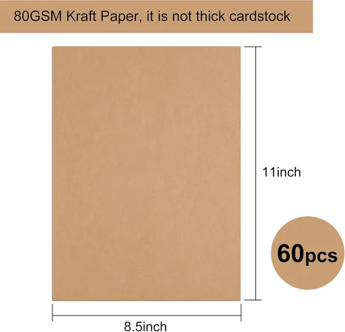 Miniatura 2 de FEPITO 60 hojas de papel kraft de 8.5 x 11 pulgadas, papel marrón, tamaño carta, hojas de papel para manualidades de impresión de etiquetas