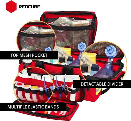 Miniatura 6 de REDCUBE Bolsa de emergencia – Bolsas de primeros auxilios vacías – Bolsa de primeros auxilios para traumas, kit profesional de múltiples Rojo