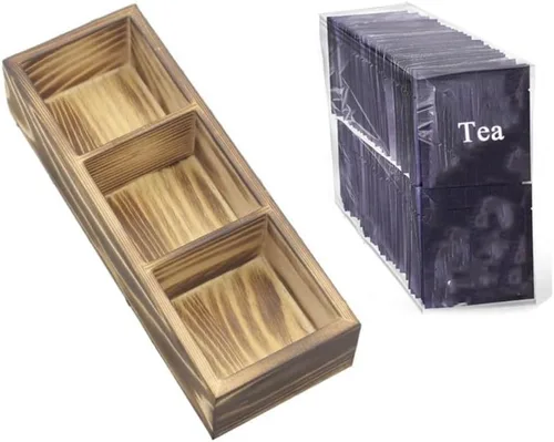 Miniatura 3 de Leadigol Caja de bolsa de té de madera, organizador de cajones de 3 partes con divisores, organizador de almacenamiento de té y alimentos