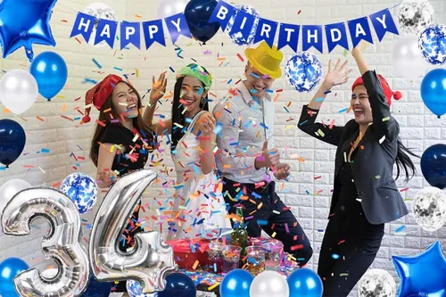 Miniatura 4 de Decoración de fiesta de cumpleaños de 34 años, color azul y plateado para hombres, pancarta de feliz cumpleaños número 34, globos de papel de 34th