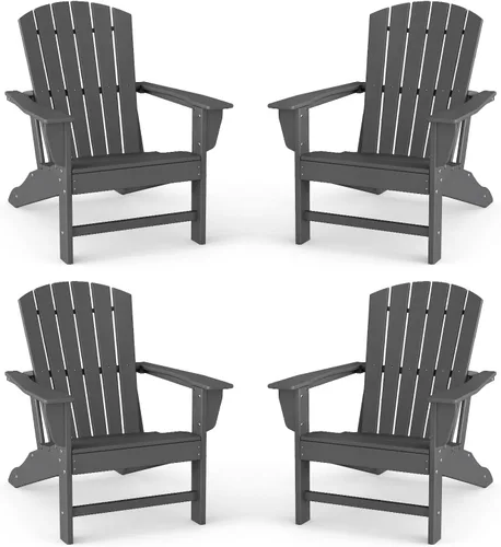 Miniatura 21 de BRIOPAWS - Juego de 2 sillas Adirondack Tamaño grande Silla para hoguera Plástico HDPE Para todo tipo de clima para terraza, al aire gris