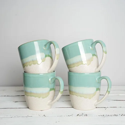 Miniatura 6 de Bosmarlin Juego de 4 tazas de café de cerámica, 17 oz, tazas de café con asa grande, aptas para microondas, esmalte reactivo único Verde menta
