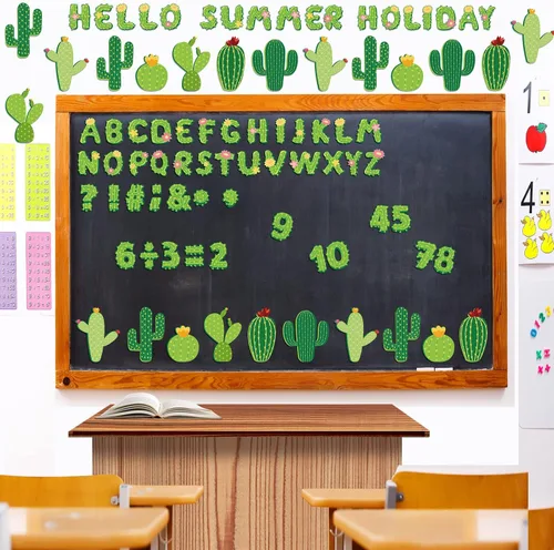 Miniatura 5 de Whaline 110 piezas de cactus para decoración de aula, letras del alfabeto de cactus, números del alfabeto, símbolos de recortes de letras de cactus