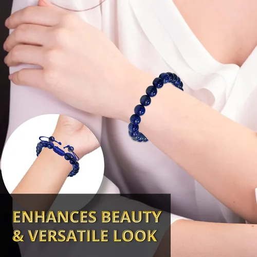 Miniatura 5 de Adjustable Crystal Bracelet – Gemstone Bead Bracelet with Adjustable Macrame String – Chic Gemstone Bracelet for Men and Women – 8mm Round Healing