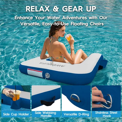Miniatura 5 de AWEMUFA Sillas inflables para adultos, flotadores de piscina con respaldo de reposabrazos, silla flotante inflable, sillas flotantes para piscina