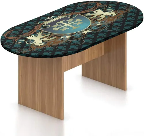 XISUNYA Mantel ovalado ajustable para patio, mantel medieval de poliéster elástico, diseño heráldico con estampado de leones de edad media, se