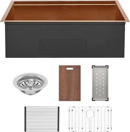 Tourner - Fregadero con estación de trabajo de cocina de acero inoxidable de 32 x 19 pulgadas, color oro rosa