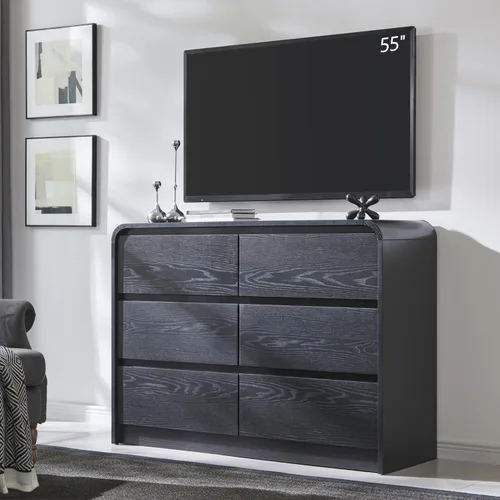 Miniatura 15 de Aitjunz Cómoda moderna de 5 cajones para dormitorio, 114 cm de altura con diseño de perfil curvo, cómoda vertical de madera estilo mediados de siglo