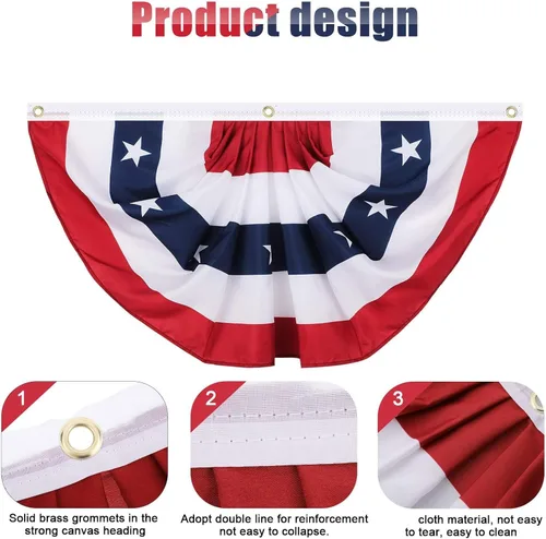 Miniatura 3 de Tatuo Paquete de 3 banderas de abanico plisadas estadounidenses de 1.5 x 3 pies, decoraciones patrióticas del 4 de julio, bandera de Estados Unidos