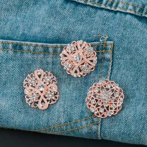 Miniatura 3 de Lote de 12 piezas de broche de flores de diamantes de imitación de cristal surtido para mujeres, kit de ramo de boda nupcial DIY Oro rosa