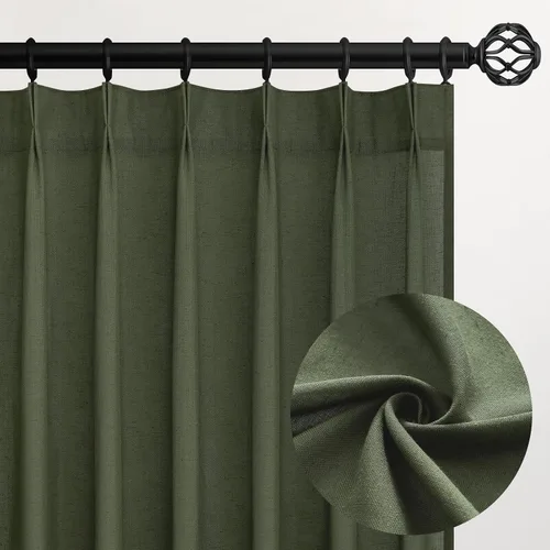 Miniatura 17 de Topfinel 2 paneles de cortinas plisadas de lino beige y blanco de 63 pulgadas de largo, para dormitorio y sala de estar, cortinas semitransparentes