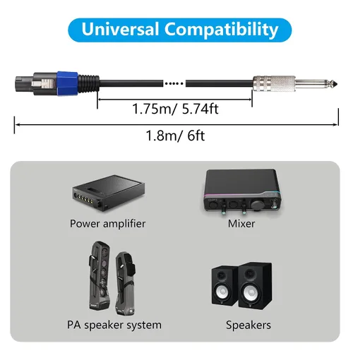 Miniatura 7 de CERRXIAN Cables de altavoz de 6 pies y 5.9 ft a macho de 1/4 de pulgada, cable de conexión profesional para conector TS de 0.250 in, cable