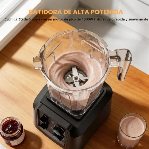 Miniatura 3 de Licuadora, licuadora de 1800 W con molinillo, licuadoras profesionales de 6 cuchillas para cocina, tritura hielo, autolimpieza, tarros de 68 onzas