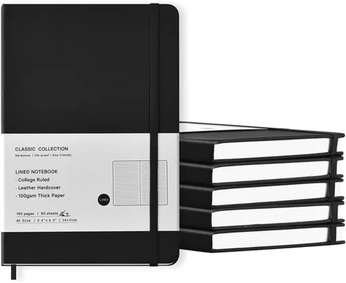 Coopay Paquete de 6 cuadernos A5 a granel, 160 páginas, papel grueso de 3.53 oz/yd², 8.3 x 5.5 pulgadas, tapa dura con forro de cuero para