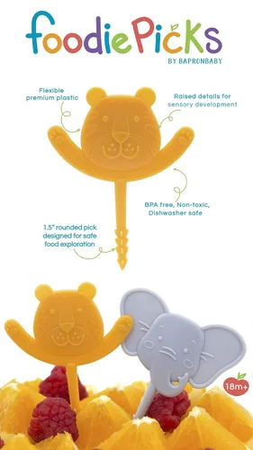 Miniatura 2 de BapronBaby Garden Foodie Picks (paquete de 2 unidades, rana y mariposa), utensilios para niños pequeños + preescolares, sin BPA, aptos