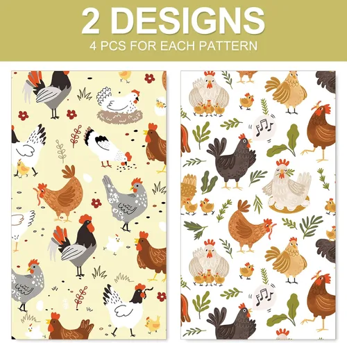 Miniatura 3 de JarThenaAMCS 8 hojas de papel de regalo de animales de granja, no enrollado, papel de regalo de pollo plegado plano para manualidades, baby shower