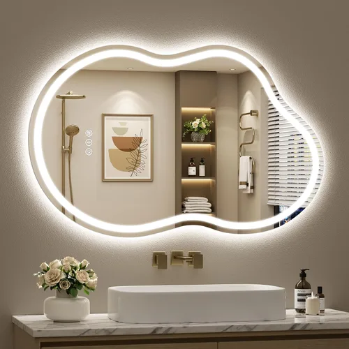 Miniatura 24 de 24x30 Espejo de baño LED con marco negro con luces, retroiluminado + iluminación frontal, espejo de tocador iluminado antivaho para pared de baño