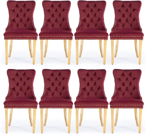 Miniatura 28 de Juego de 2 sillas de comedor tapizadas de terciopelo, sillas laterales de cocina de estilo moderno con ribete de cabeza de clavo y patas de madera
