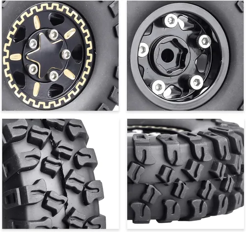 Miniatura 5 de Hobbypark Ruedas y neumáticos Beadlock de latón 1.0 para TRX4M actualizaciones Axial SCX24 1/24 RC Crawler piezas de repuesto, juego de 4 (tipo A)