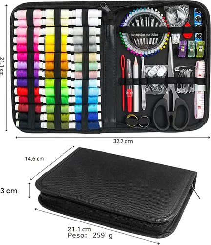 Miniatura 7 de JUNING Kit de costura con estuche negro, suministros de costura portátiles para el hogar, viajes, adultos, principiantes, emergencias, 42 hilos