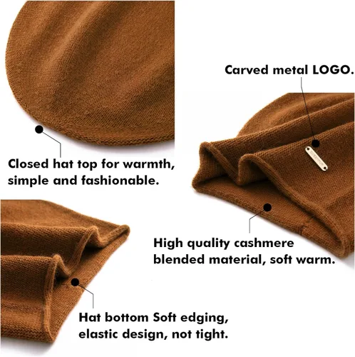 Miniatura 6 de QUEENFUR Gorro de punto holgado para mujer, gorro de esquí de cachemira, gorro de invierno suave y cálido