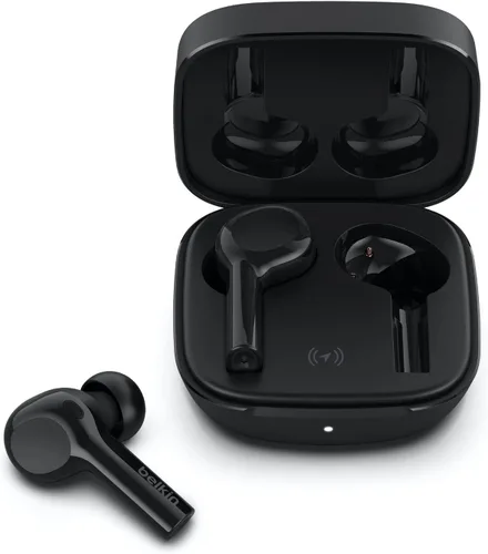 Belkin SoundForm Freedom - Auriculares inalámbricos Bluetooth con funda de carga inalámbrica IPX5, resistente al sudor y al agua con graves
