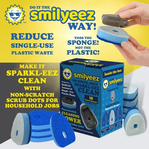 Miniatura 5 de Smilyeez Recambio de esponja punteada azul sin plástico para Scotch-Brite's Dishwand Recambio de 10 unidades con adaptador