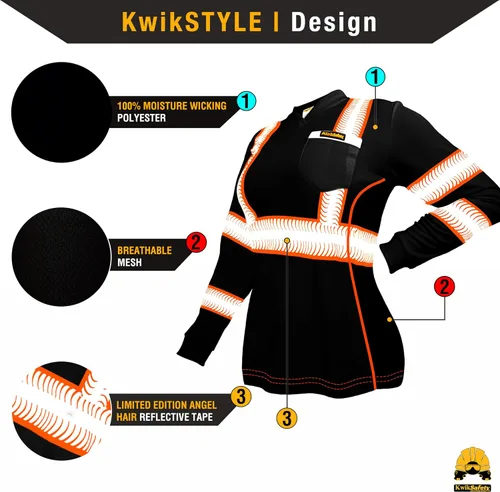 Miniatura 2 de KwikSafety - Charlotte, NC - Vixen Hi Vis Long Sleeve Safety Shirt for Women [Angel Hair Reflective Tape]