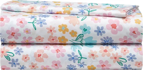 Heritage Kids - Juego de sábanas de 3 piezas para cama individual, estampado floral Ditsy en multicolor, incluye sábana encimera, sábana bajera
