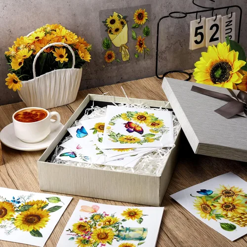 Miniatura 4 de 9 hojas de transferencia de girasol para muebles y manualidades, primavera y verano, flores vintage, mariposas, primavera, calcomanías