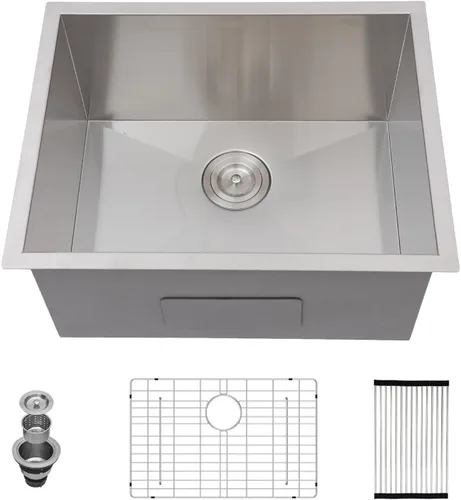 Miniatura 33 de Kichae fregadero de cocina bajo encimera de 32 pulgadas, de un solo tazón, de acero inoxidable, calibre 16, de esquina redonda, hecho a mano