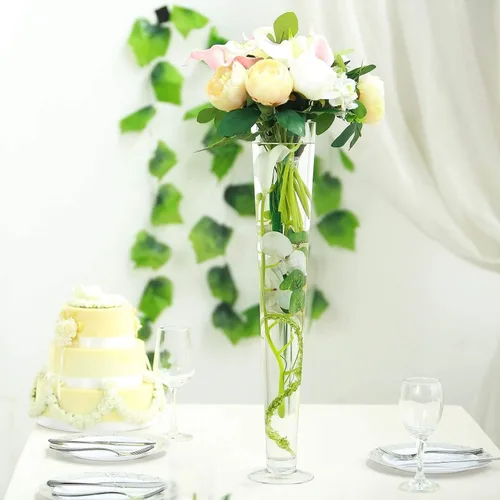 Miniatura 20 de Efavormart - Juego de 2 centros de mesa de trompeta con adornos de cristal transparente de 31 pulgadas, jarrón reversible de plástico para flores