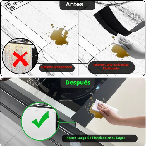 Miniatura 4 de KindGa - Cubierta de silicona para cubrir los espacios entre la mesada y la cocina, cubierta larga para tapar los espacios entre los Negro