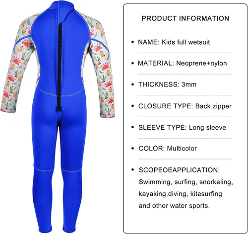 Miniatura 6 de DEHAI Traje de neopreno para niños y niñas de 0.118 pulgadas (0.118 in) en la parte trasera de neopreno, traje húmedo completo para niños