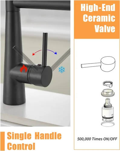 Miniatura 5 de Grifo de cocina negro mate con rociador, AIMADI - Grifo de cocina comercial, de una sola manija, con rociador desplegable de un solo orificio